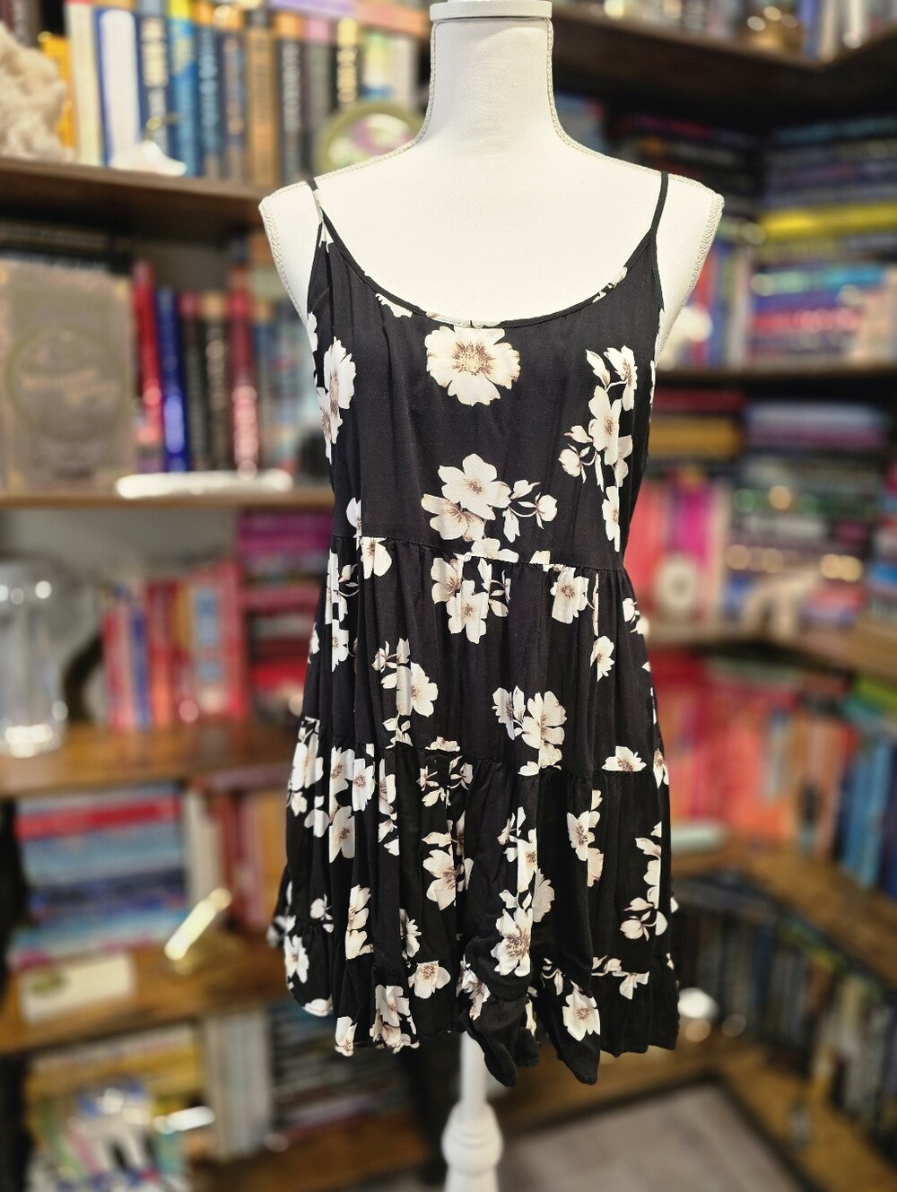 Brandy Melville Black Floral Spaghetti Strap Dress